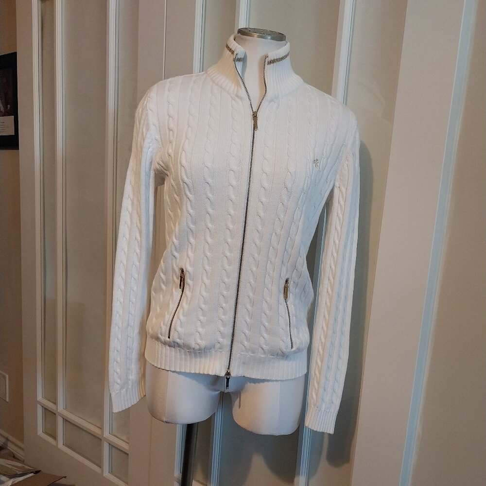 Lauren Ralph Lauren Cable Knit 100% Cotton Front Zipper size petite small.